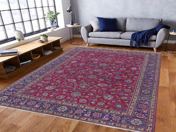 handmade Traditional Kashan Red Blue Hand Knotted RECTANGLE 100% WOOL area rug 9x13